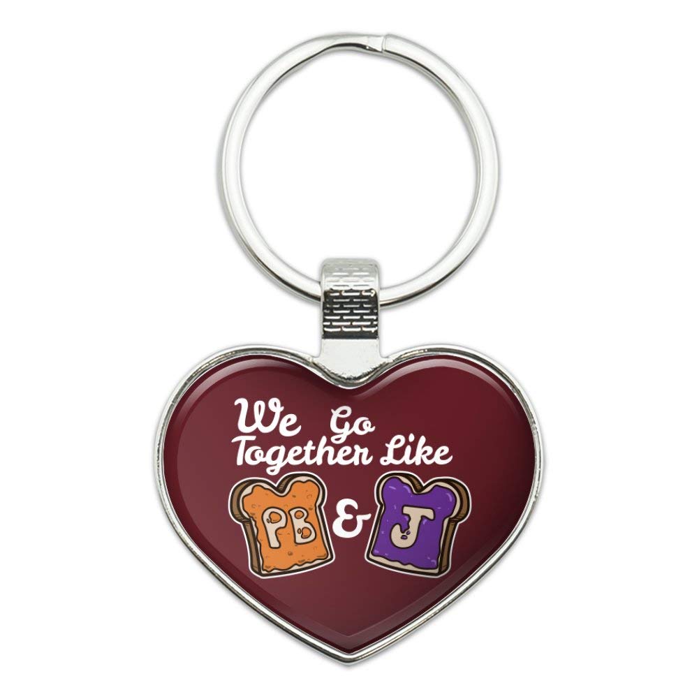 Peanut Butter and Jelly Together PB&J Best Friends Keychain Heart Love Metal Key Chain Ring