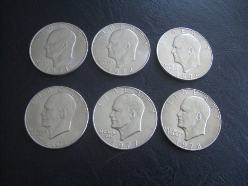 Miniatura 2 de 1971-1978 P Las 6 monedas circuladas de dólar IKE Eisenhower de Phliladelphia Mint