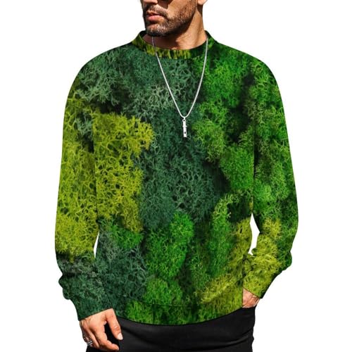 Crew Neck Sweater for Men Green Rock Moss Vegetative Mens Sweater Lightweight Pullover