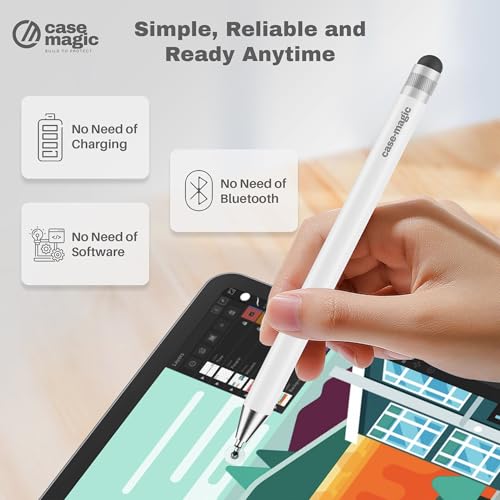 Image of 2 in 1 Universal Stylus Pen with Fine Point Disc Tip+ Rubber Fiber Tip| for Smartphone /Tablet /iPad /Pro /Air /iPhone /iOS /Android /All Touch Screens| Aluminum Body (White)
