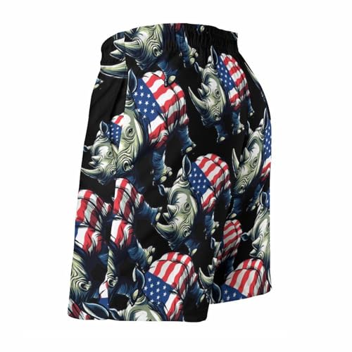Rhinoceros 4th Of July Rhino Men's Swim Trunks Quick Dry Board Shorts Hawaiian Beach Shorts With Pocket4