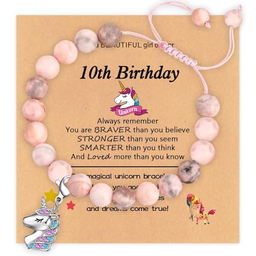 4th 5th 6th 7th 8th 9th 10th 11th 12th Birthday Gift for Her Natural Stone Unicorn Bracelet Birthday Bracelet for Girlfriend Daughter Sister Granddaughter Niece Mom Wife Grandma Aunt Friend