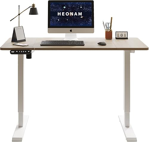 Miniatura 12 de Escritorio eléctrico de pie de 48 pulgadas con puerto de carga USB, escritorio de pie ajustable en altura con preajustes de memoria, amplio Marrón