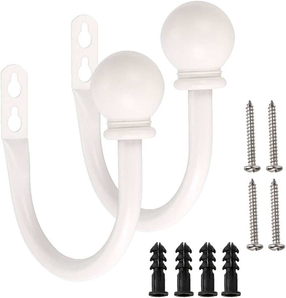 Sumnacon Set of 2 Metal Decorative Curtain Holdbacks, Wall Mounted Window Drapery Tiebacks for Bedroom, Livingroom, Office Come with Screws, White: Furniture & Decor