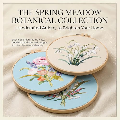 Image of Harimau Adult Beginner Embroidery Starter Kit, Complete Set with 4 Patterns, 2 Hoops, Needles, Scissors, Instruction Guide & Stitching Video Tutorials