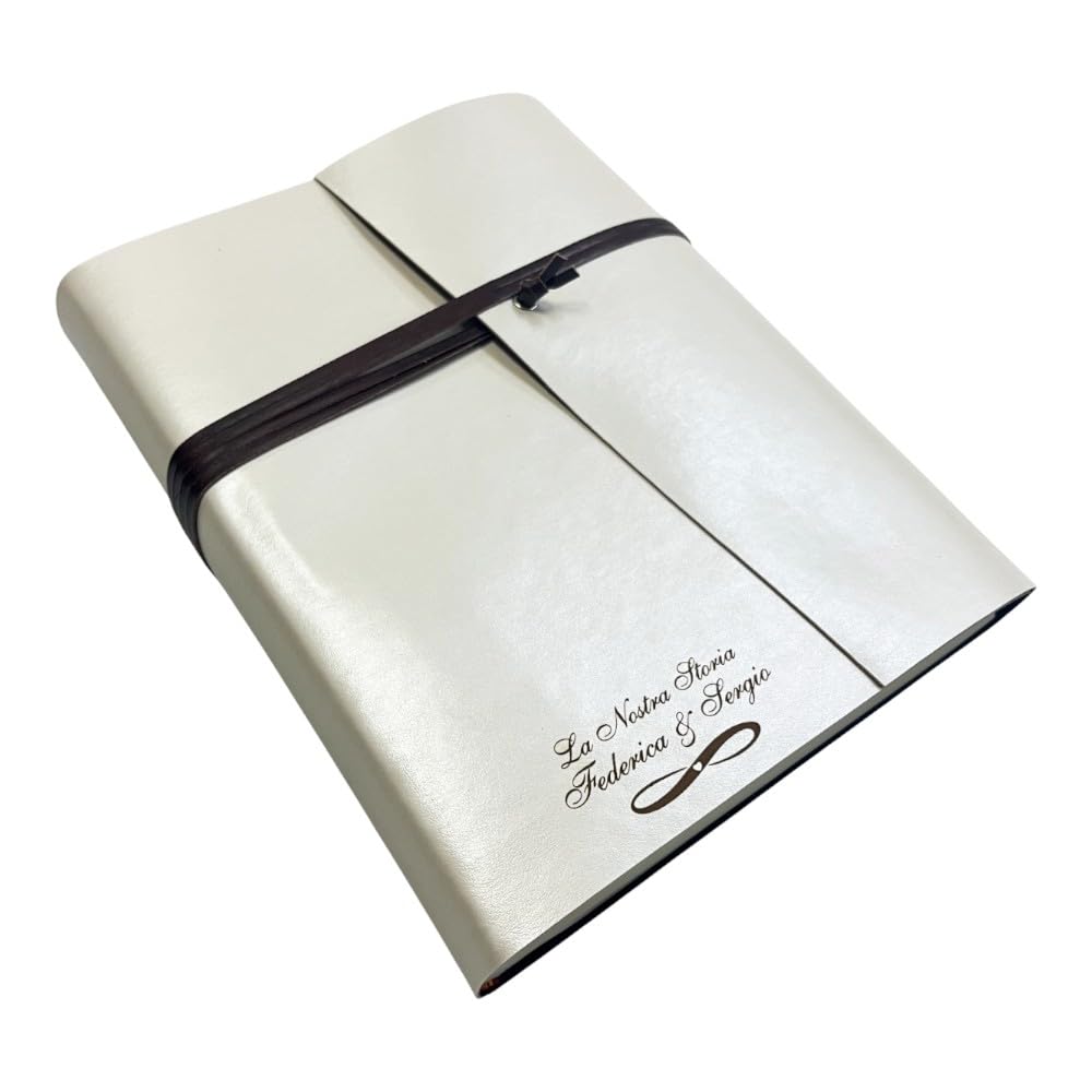 TriVin Art Album Fotografico Artigianale, Double Perla- in Ecopelle bicolore, personalizzabile con incisione. classico con velina Compleanno Regalo Wedding Eventi (Perla/Marrone)
