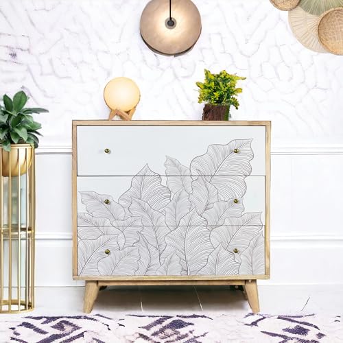 Image of Solid Wood Ranthambore Chest of Drawer | Dresser with 3 Drawers | Wooden Chest of Darwers | Chest of Drawers with Storage | Finish- Natural and White