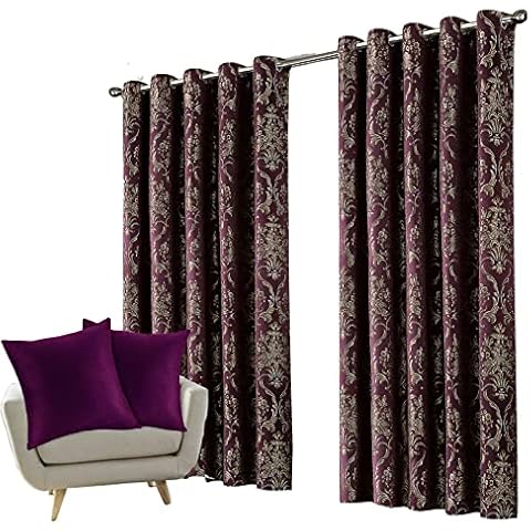 ml MassAri Limited Luxury Jacquard 66''x90'' Ring Top 2 Panel Purple Curtain Set Grommet Window Draperies for Bedroom Living room with 2 Tie Backs (Ruby Purple, 66" x 90") Cover