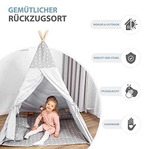 Tipi tent voor kinderen Speeltent Tippi kindertent Kinderkamer Tipi indianentent Outdoor Indoor Model 1 met speelkleed en 3 kussens - Afbeelding 5