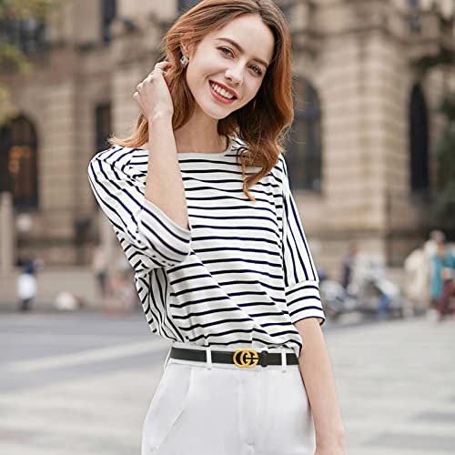 Image of Aurolran Women's Fashion Classic Metal Buckle Leather Belt with Jeans Dress