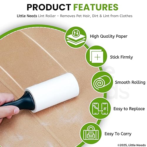 Image of Pet Hair Remover Lint Roller with Handle and 5 Refills (360 Sheets) I Reusable Easy-Tear Roller I Pet Hair Remover for Clothes, Sofa, Furniture, Coats, Car Seats, Carpets, Fabric