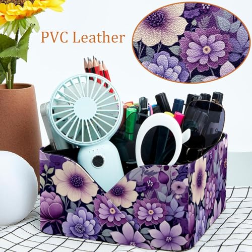 Porte-stylos rectangulaire à motif floral violet pour bureau