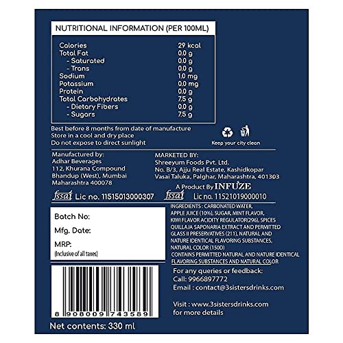 Image of 3Sisters Non Alcoholic Beer - Kiwi Mint Flavor - (Pack of 6 Bottles x 330ml each)