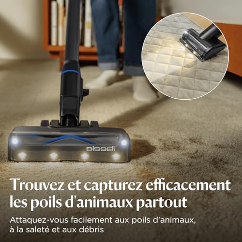 Aspirateur sans Fil Bissell PowerClean FurGuard pour Chevets et Bébés - Brosse Autonettoyant et Éclairage FurFinder - 28