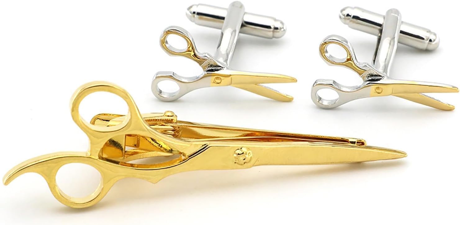 Herren Manschettenknöpfe Set Werkzeuge Schere Manschettenknöpfe Krawattenklammern Set Für Hochzeit, Gold, One Size