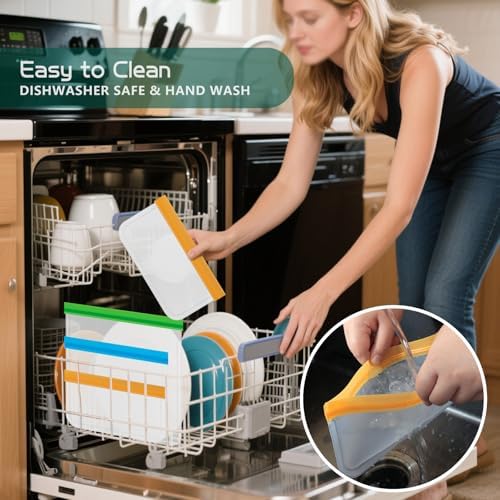 Reusable Food Storage Bags - 8 Pack Sandwich Bag Freezer Bags - Extra Thick Preservation Bags, Leakproof Silicone Bag for Meal Prep, Kitchen Organization - Thumbnail 3