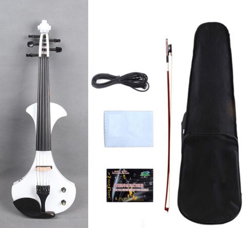 YoungMonic Full Size 4/4 Electric Violin Solid wood 5 String White Violin Ebony fittings Passive pickup (5 String)