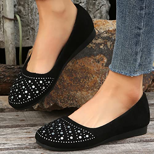 Women's Elegant Rhinestone Flats Pointed Toe Walking Shoes Comfortable Slip On Casual Work Dress Flats Shoes Soft Office Cute Flats 6