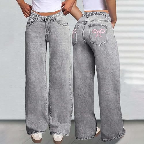 Bow Jeans for Girls Baggy Jeans Wide Leg Denim Pants High Elastic Waisted Trouser Kids Cute Clothes Y2k Outfits with Pockets4
