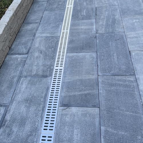 Canaletta Scolo Acqua Piovana Canalette di Drenaggio Strette per Patio Esterne, Canalette di Drenaggio Lineari per Cortile, Pozzetto di Raccolta per Drenaggio con Griglia in Acciaio Inox, Facili da Pu
