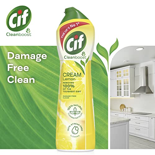 Image of Cif Lemon Universal Surface Cleaner with 100% natural cleaning particles, creamy cleaner removes 100% of the toughest dirt 500 ml