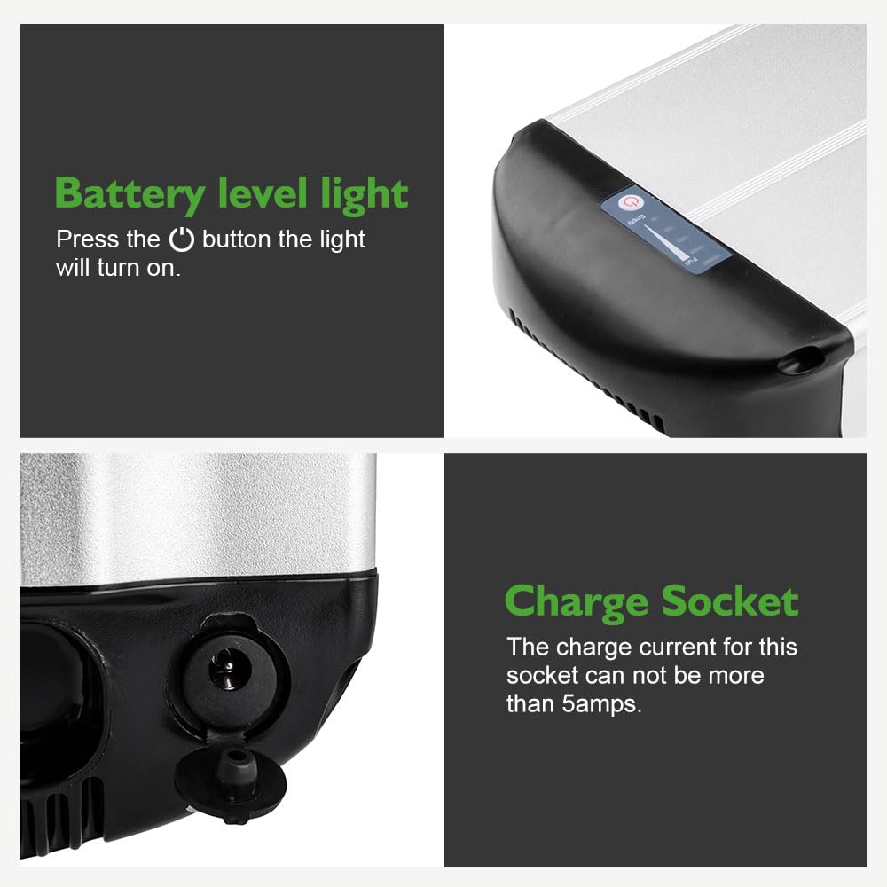 E-Bike Batterie 36V Li-ion Akku Dolphin Gepäckträgerbatterie mit Ladegerät Reflektor, Passend für Phylion/XH370-10J, Zhenlong, Aldi, Alurex, Mifa, Rex, Trio (36V 13Ah Batterie mit Ladegeräte)