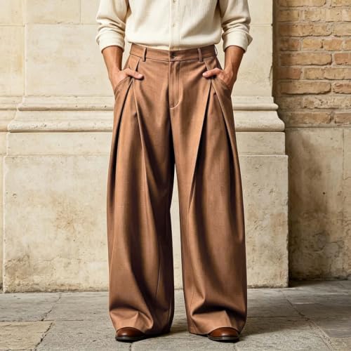 Men's Baggy Dress Pants Wide Leg Pleated Front Casual Old Money Trousers - image 2