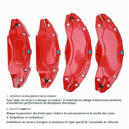 Caches D'étrier de Remplacement pour Modèle Y 2020 à 2023, 19 Pouces 20 Pouces Caches D'étrier de Frein de Moyeu de Roue, Lot de 4 Caches D'étrier Modèle Y, pour 255 45, R19, 255 (Rouge)