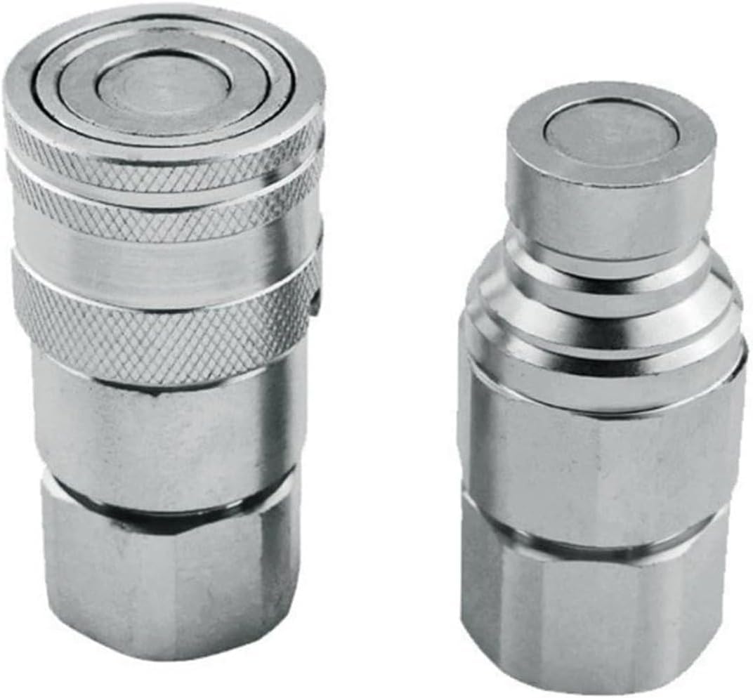 2 Piece G1/4 Hydraulic Quick Coupling Set, Carbon Steel, Industrial Connection Set, Quick Coupling Socket Adapter with Valve (Male and Female Plug)