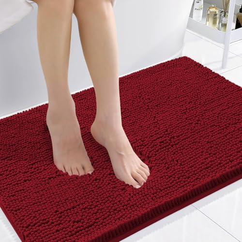Smiry Luxury Chenille Bathroom Rugs 36x24, Extra Soft and Absorbent Shaggy Bath Mat, Machine Washable, Non-Slip Plush Carpet Runner for Tub, Shower, and Floor, Home Decor Accessories, Red