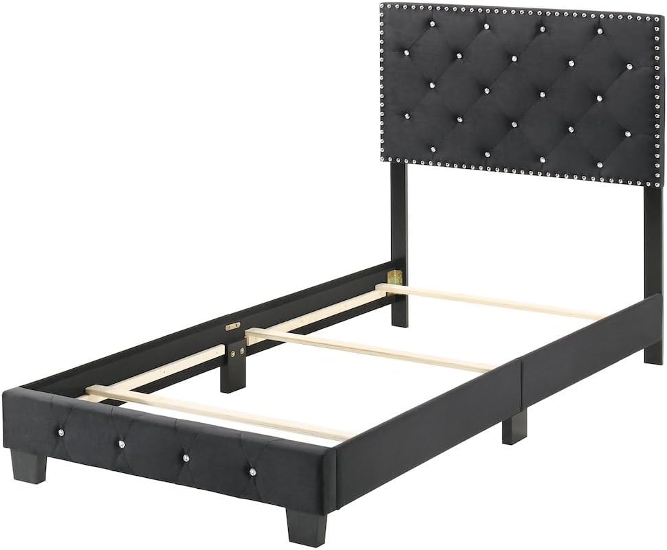 Glory Furniture Suffolk Velvet Upholstered Twin Bed in Black