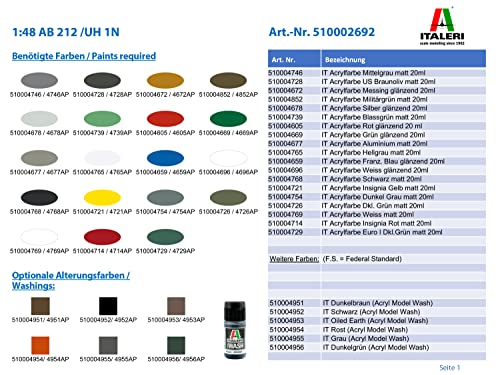 Italeri 510002692 – 1: 48 AB 212/UH 1 N Helicopter