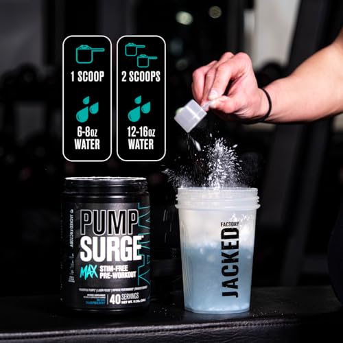 Image of Jacked Factory Pumpsurge Max Stim Free Pre Workout - High-Performance Caffeine Free Pre Workout with L-Citrulline, N03-T Arginine Nitrate & Glutathione - 40 Servings, Cherry Limeade