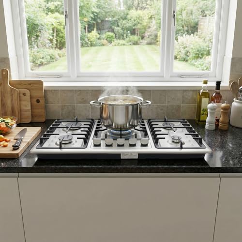 Placa de gas de 5 fuegos de cocina empotrable de 86 cm para gas natural y restauración 2