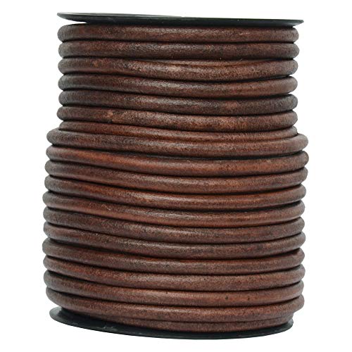 Xsotica-Round Leather Cords 6.0 mm 1 Yard - Leather Cord Round 6mm (Distressed Brown, 1 Yard)