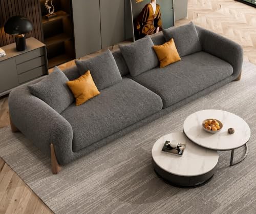 Image of Modern Sofa, Teddy Fabric, Chesterfield Style, Wooden Legs, for Living Room, Bedroom, Hallways (Dark Grey - 3 Seater)
