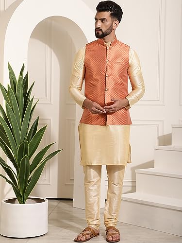 Image of SOJANYA (Since 1958 Men's Silk Blend Kurta Pyjama & Self Design Nehru Jacket Combo