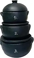 Conjunto 3 Panelas de Barro Curada Para Moqueca Galjnhada Feijoada Comida Caseira 1l, 2l e 3l Não Solta Resíduos