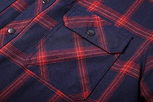 Image of ZENTHACE Men's Quilted Lined Hooded Plaid Jacket,Zipper & Snap Closure