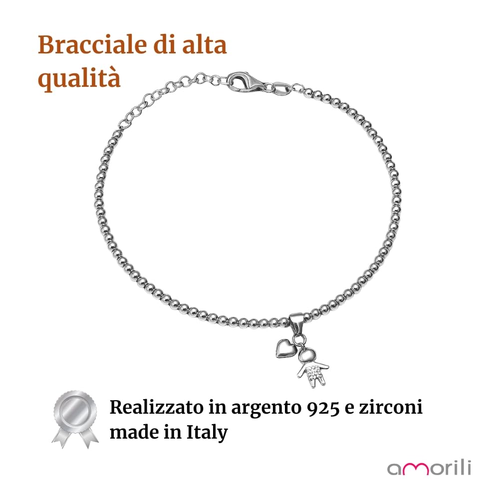 Bracciale Nascita Bebè Bambino Maschietto in Argento 925 con Zirconi | Gioiello Dolce per Futura Mamma | Braccialetto Elegante e Simbolico | Idea Regalo Nascita o Baby Shower bcc1565b