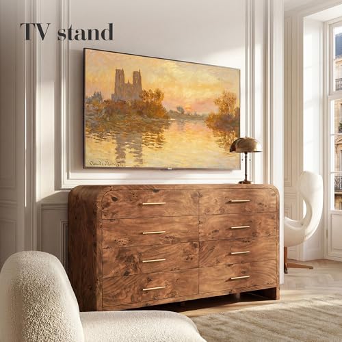 Image of Curved 8-Drawer Dresser for Bedroom, 53.82 inch Wide Modern Chest of Drawers, Vanity Desk TV Stand for Living Room, Closet Storage Drawers Organizer Furniture, Nursery, Hallway, Dark Burl