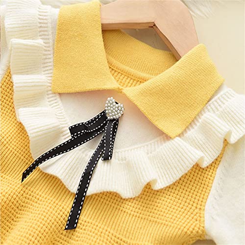EnJoCho Children Clothes Babys Kids Toddlers Girls Patchwork Bow Tie Spring Winter Long Sleeve Ruffled Knit Sweater Dress2