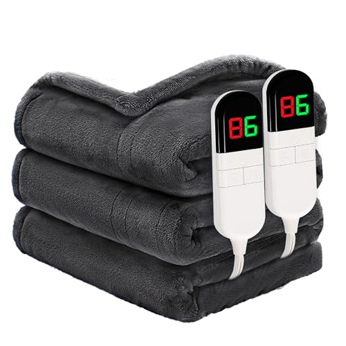 PTQ Heated Blanket Queen 84"×90" - Premium Cosy Soft Electric Blanket with 6 Heating Levels,Dual Control Fast Heating Flannel Sherpa Blanket for Bed & Couch,Auto Shut Off/Machine Washable (Grey) PTQ Heated Blanket Queen 84"×90" - Premium Cosy Soft Electric Blanket with 6 Heating Levels,Dual Control Fast Heating Flannel Sherpa Blanket for Bed & Couch,Auto Shut Off/Machine Washable (Grey)