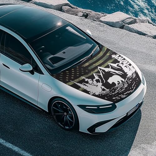 Image of Renewold Car Hood Cover Wrap Auto Hood Protector Decoration Outdoor Hood Blanket Exterior Car Accessories Elastic for Family Friend Mountain Bear Print for Spring Summer Fall Winter
