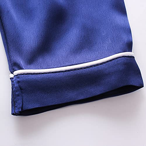 Zdhoor 2Pcs Satin Silk Pjs Sleepwear Infant Baby Boys Girls Pajama Set Cute Cartoon Shirt Tops With Pants Set Navy Blue 6-12 Months #TOP4