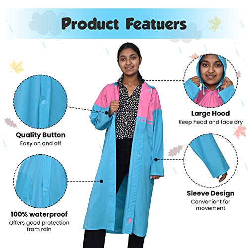Image of HACER Aqua Raincoat for 9 to 10 Years Old Kids Children Water Resistant Rainsuit Adjustable Hood Drawstring Hem Rainwear with Side Pockets (36, Random Colour)