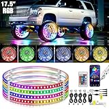Nilight 4PCS 17.5inch LED Wheel Ring Lights RGB with APP and Remote Control Neon Lights Million Colors w/Turn Signal and Braking Function for Car Van SUV Truck