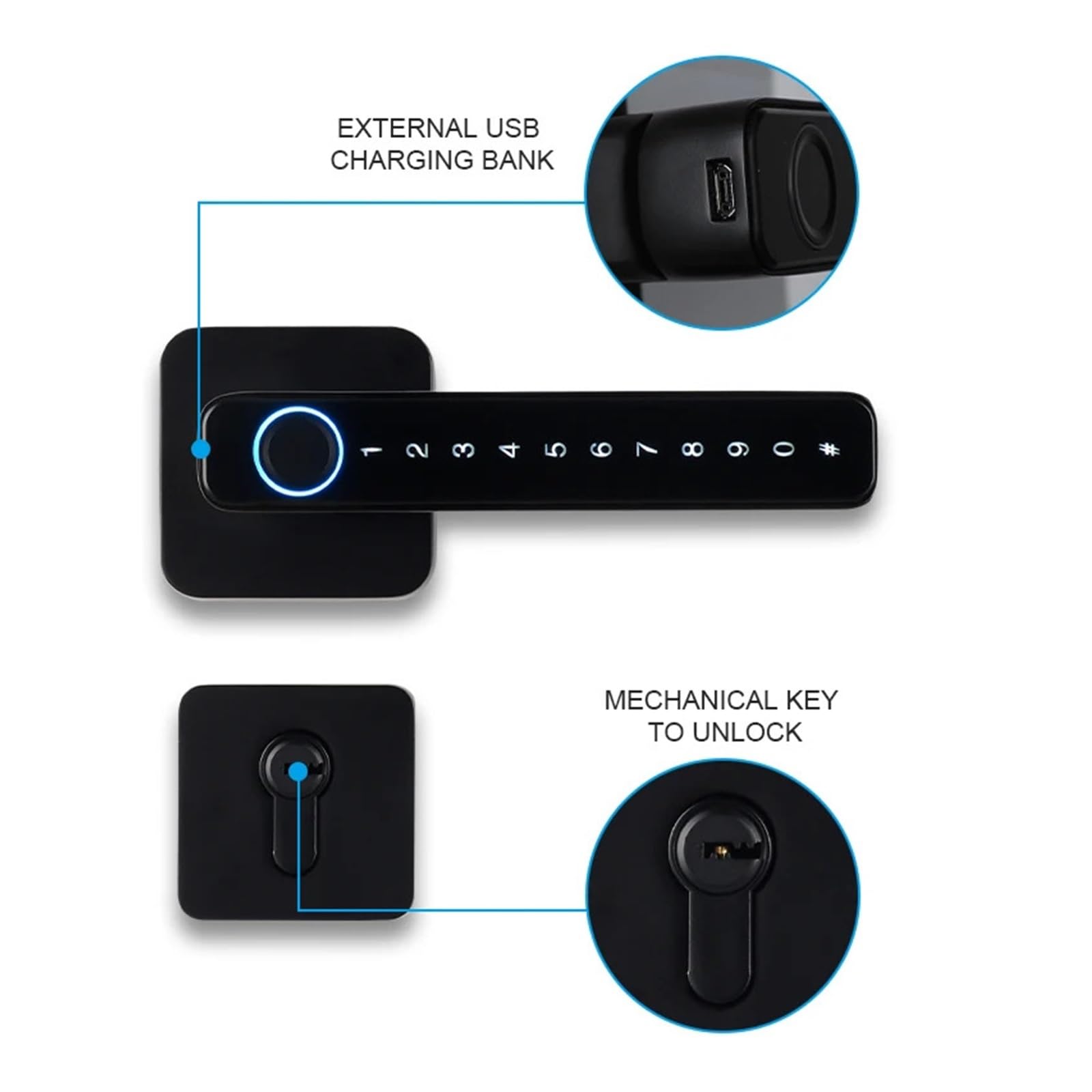 Cyfrowy Zamek Elektroniczny Skaner Linii Papilarnych Zamki Inteligentny Do Drzwi Biometryczny Klamki Tuya Smart Home Wysoki Poziom BezpieczeńStwa(Black with 4585)