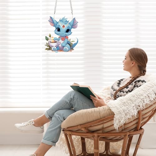 Image of AiYuanzsh Blue Dragon Diamond Art Hanging Pendant Kit, 5D DIY Acrylic Diamond Painting Ornament with Special Shaped Rhinestones, Fantasy Wall or Window Decoration, Unique Handmade Gift for Adults