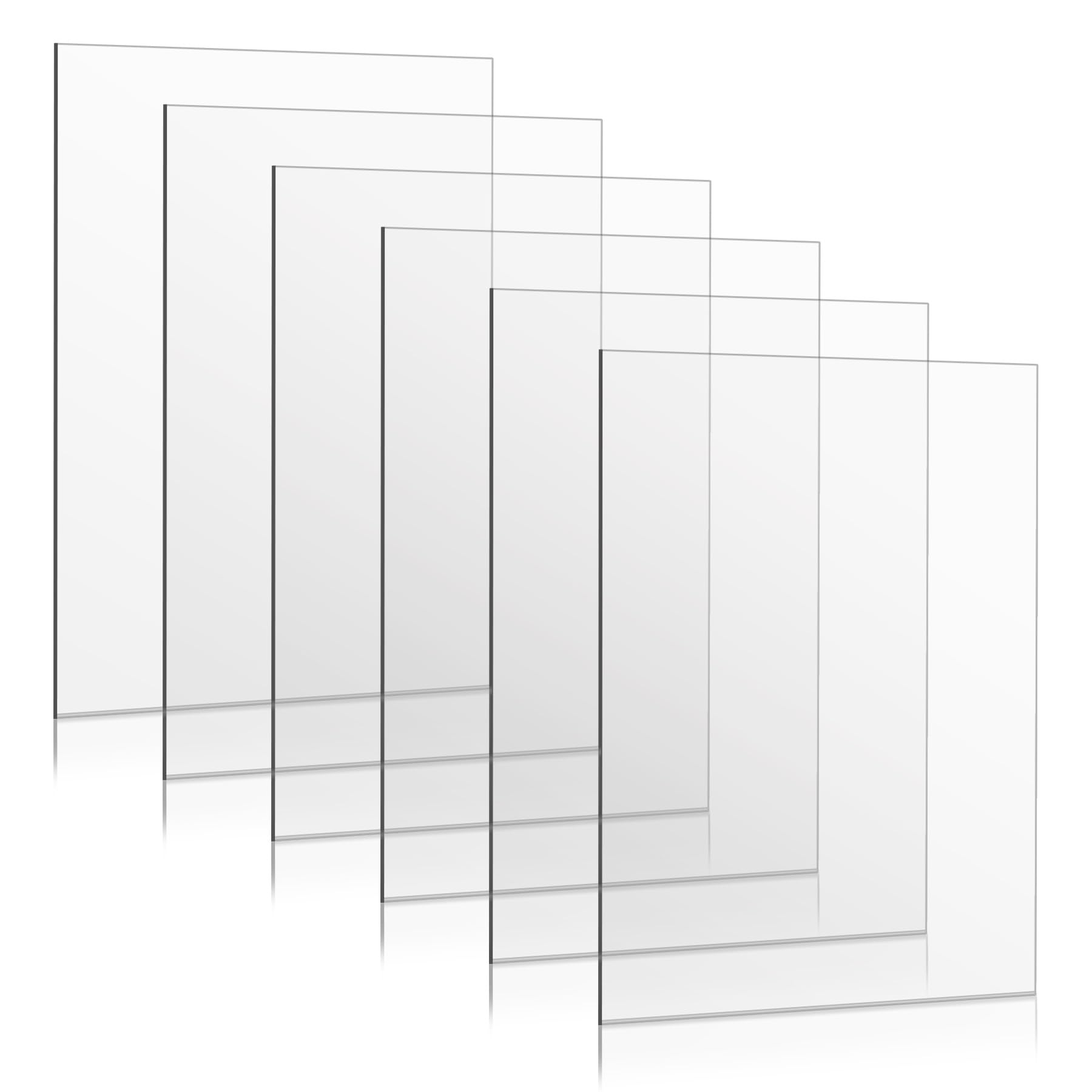 透明パースペックスシート、6枚 A4アクリルシート  厚さ1mm、保護フィルム付き、硬質プラスチックシート、額縁、看板、ガラス絵画、DIYクラフト用プレキシガラスシート - 297 x 210mm